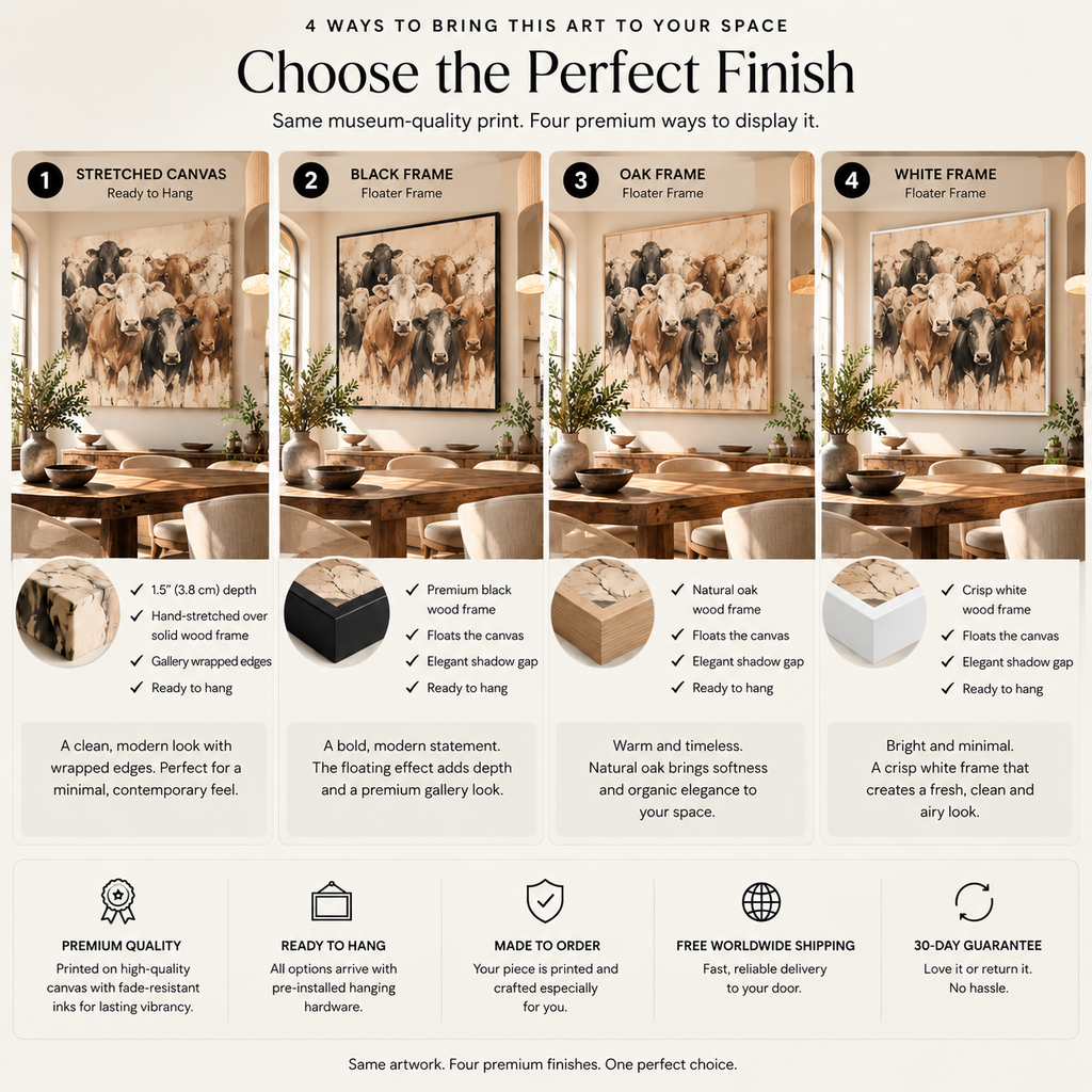 Cow Herd Wall Art – Neutral Rustic Farmhouse Cattle Canvas