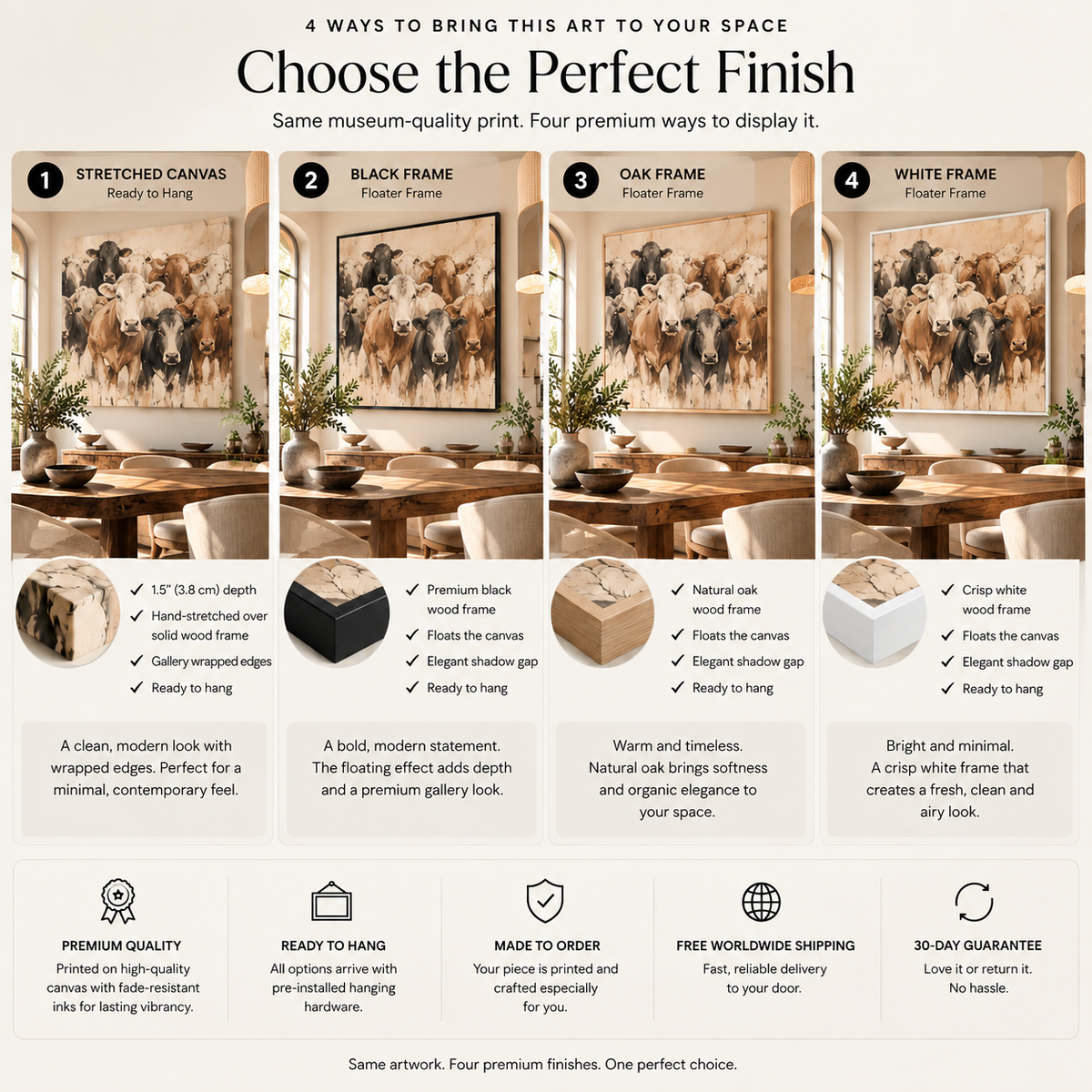 Cow Herd Wall Art – Neutral Rustic Farmhouse Cattle Canvas