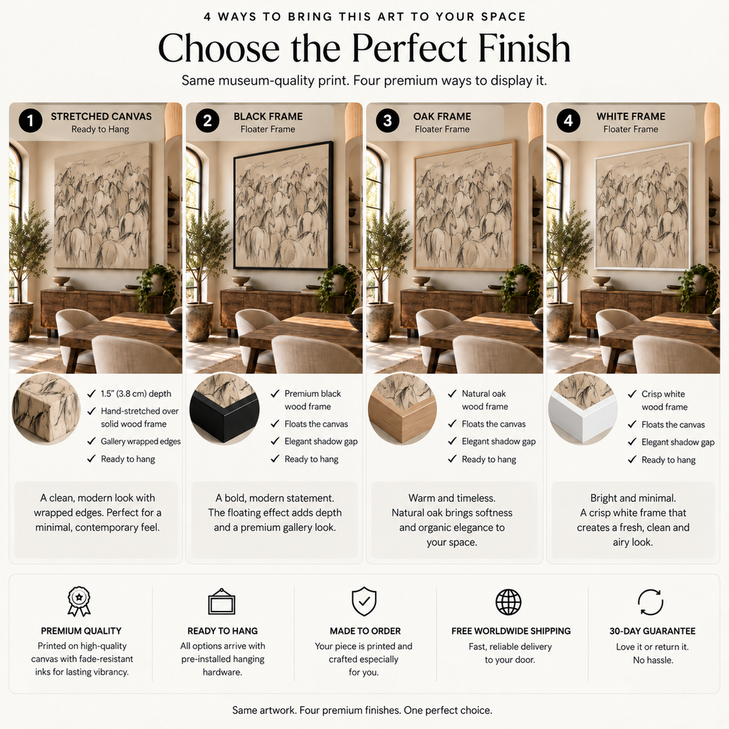 Charcoal Horse Wall Art – Neutral Equestrian Herd Canvas
