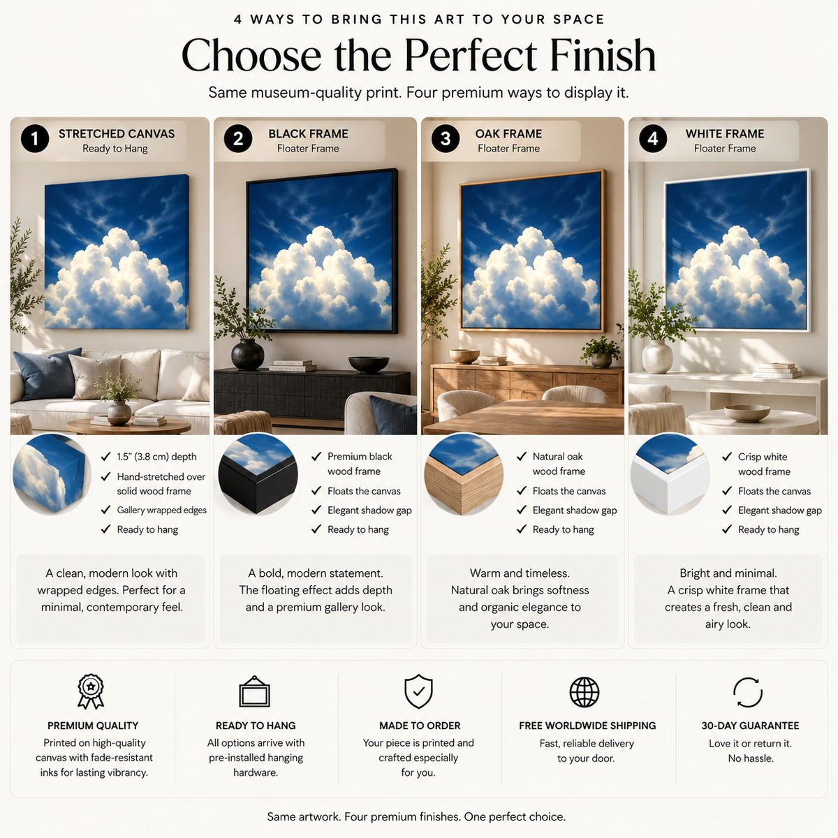 Cloudscape Wall Art – White Clouds on Deep Blue Sky Canvas Print