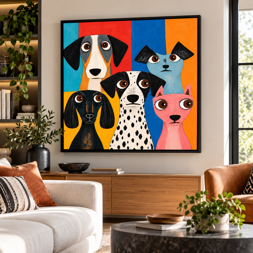 Colorful Dog Wall Art – Whimsical Dog Portrait Canvas Print