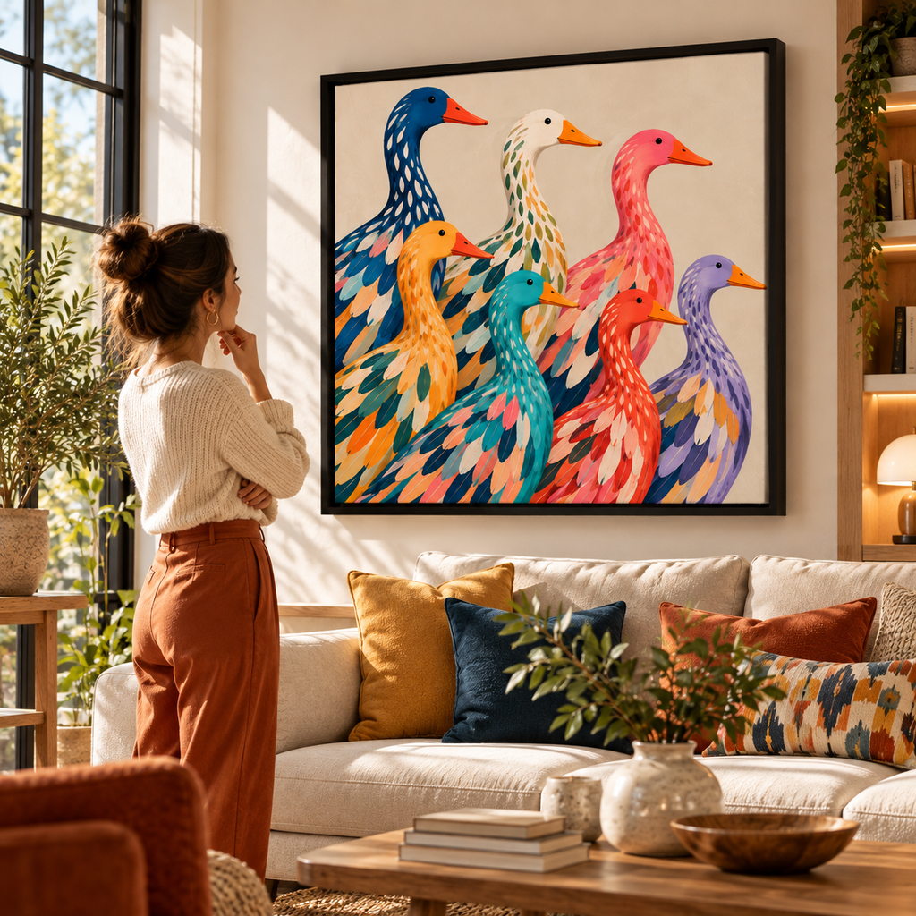 Colorful Duck Wall Art – Whimsical Folk Art Canvas  Copy title