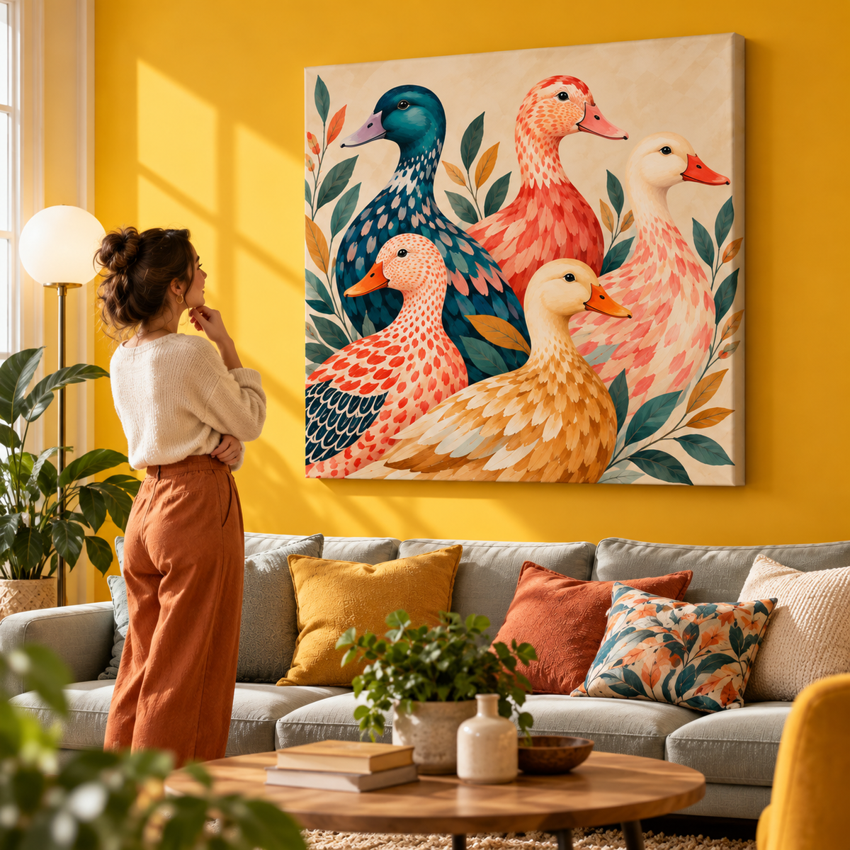 Colorful Duck Wall Art – Whimsical Folk Art Canvas  Copy title
