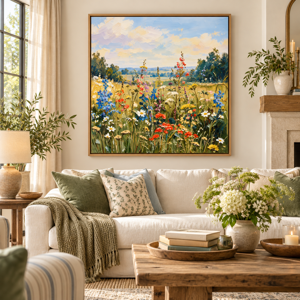 Wildflower Meadow Canvas Wall Art – Colorful Floral Landscape