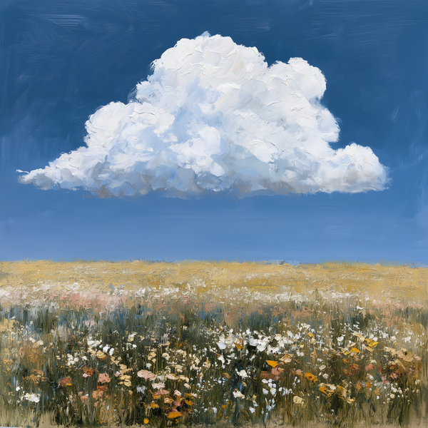 Floating Cloud – Contemporary Cloud Canvas Wall Art | Blue Sky Landscape Canvas Print for Modern Living Room Decor