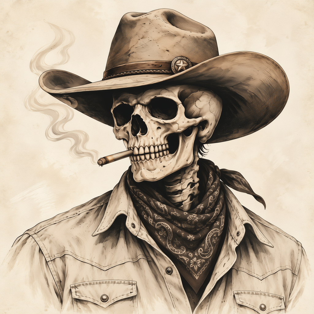 Skeleton Cowboy Wall Art – Vintage Western Skull Canvas