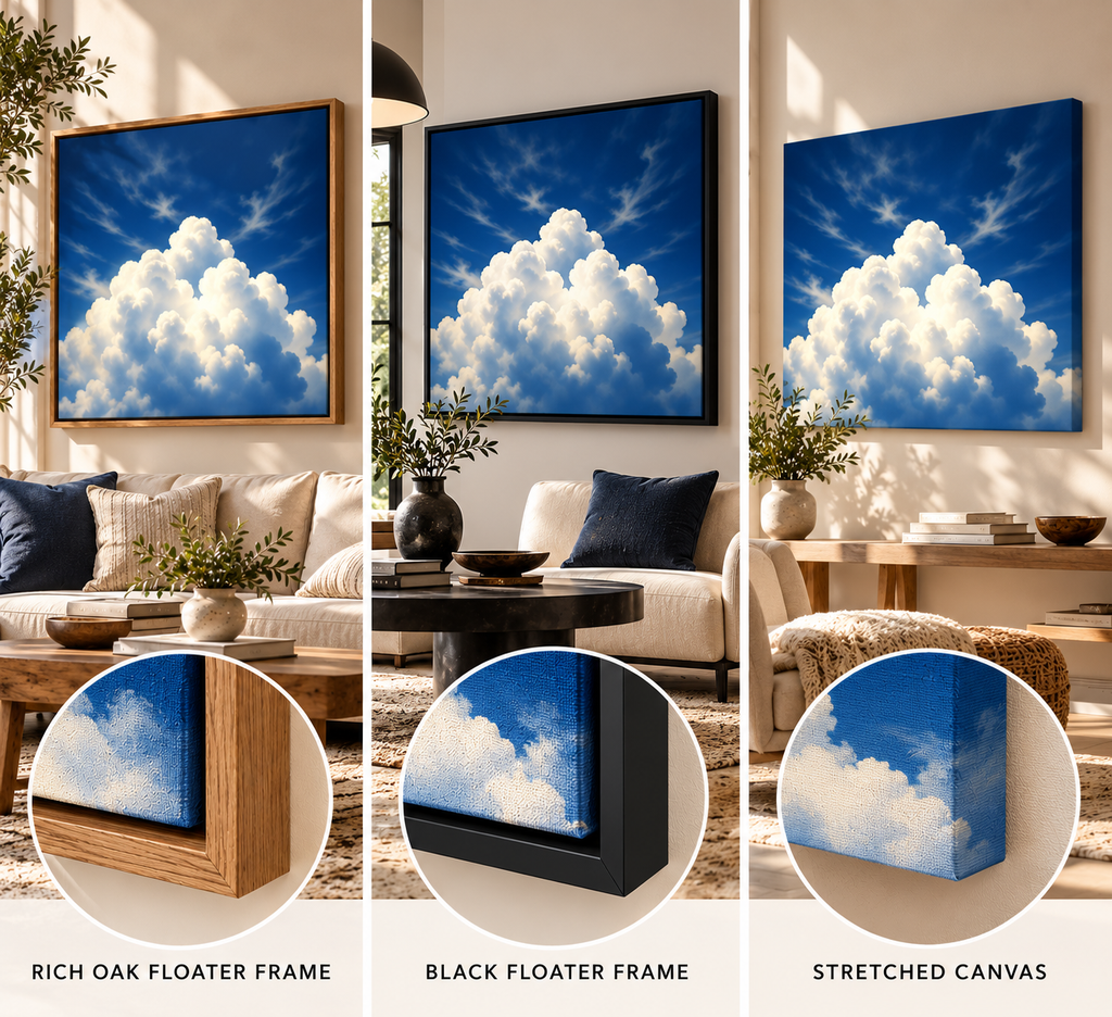 Cloudscape Wall Art – White Clouds on Deep Blue Sky Canvas Print