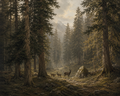 Deer in Forest Canvas Wall Art – Vintage Woodland Landscape Print