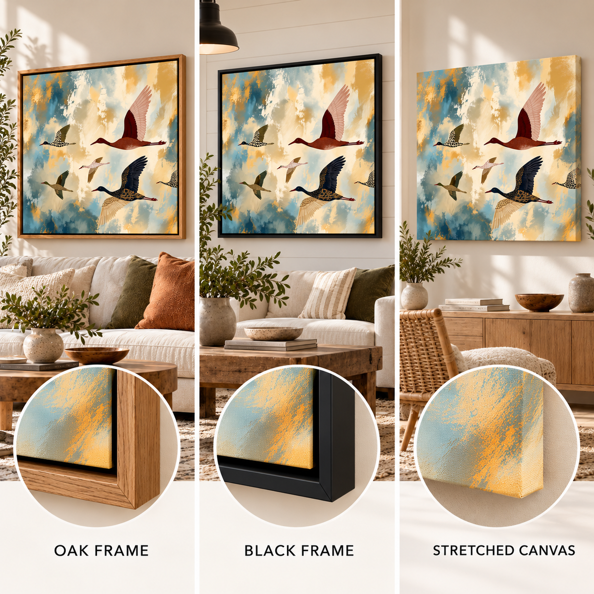 Birds in Flight Wall Art – Abstract Earth Tone Canvas Print