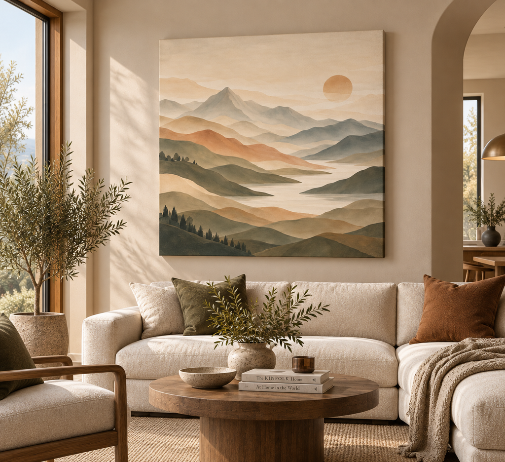 Neutral Mountain Wall Art – Abstract Landscape Canvas