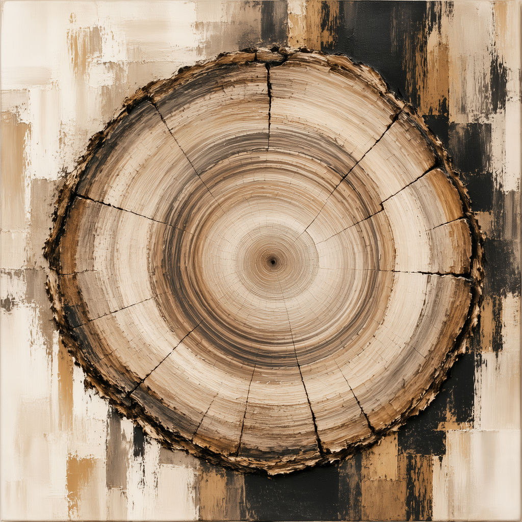 Tree Ring Wall Art – Neutral Abstract Wood Grain Canvas