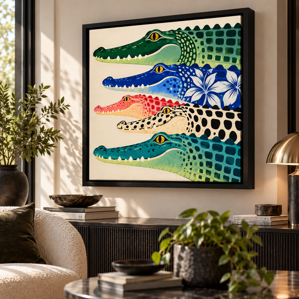 Colorful Crocodile Wall Art – Whimsical Animal Canvas