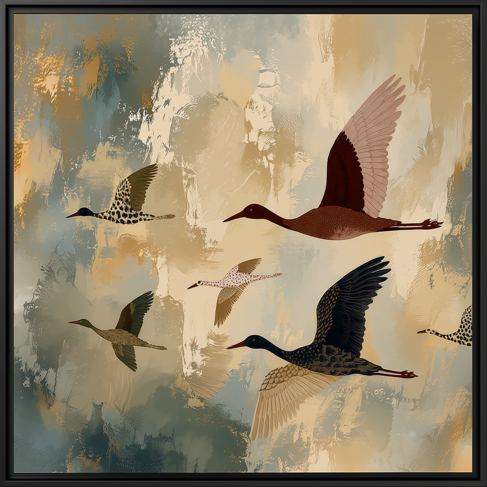 Elegant Flight Birds Canvas Wall Art | Modern Bird Wall Art | Neutral Contemporary Canvas Print | Scandinavian Nature Wall Decor