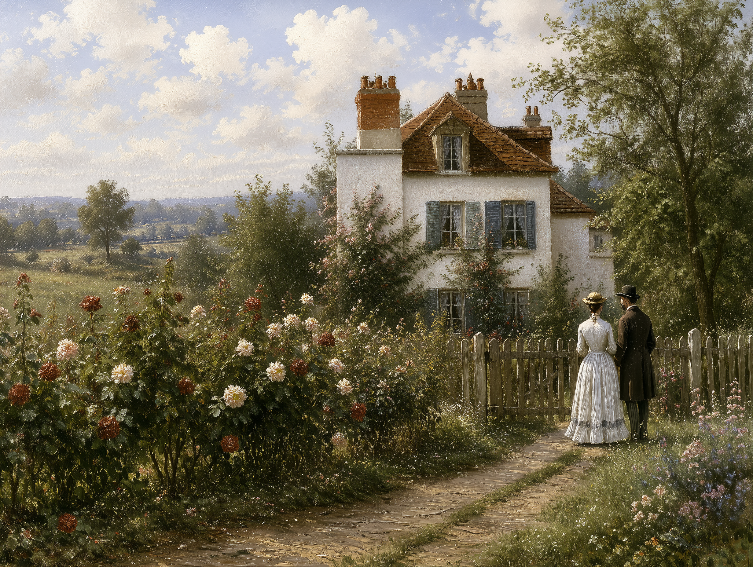 English Cottage Wall Art – Romantic Countryside Garden Canvas Print