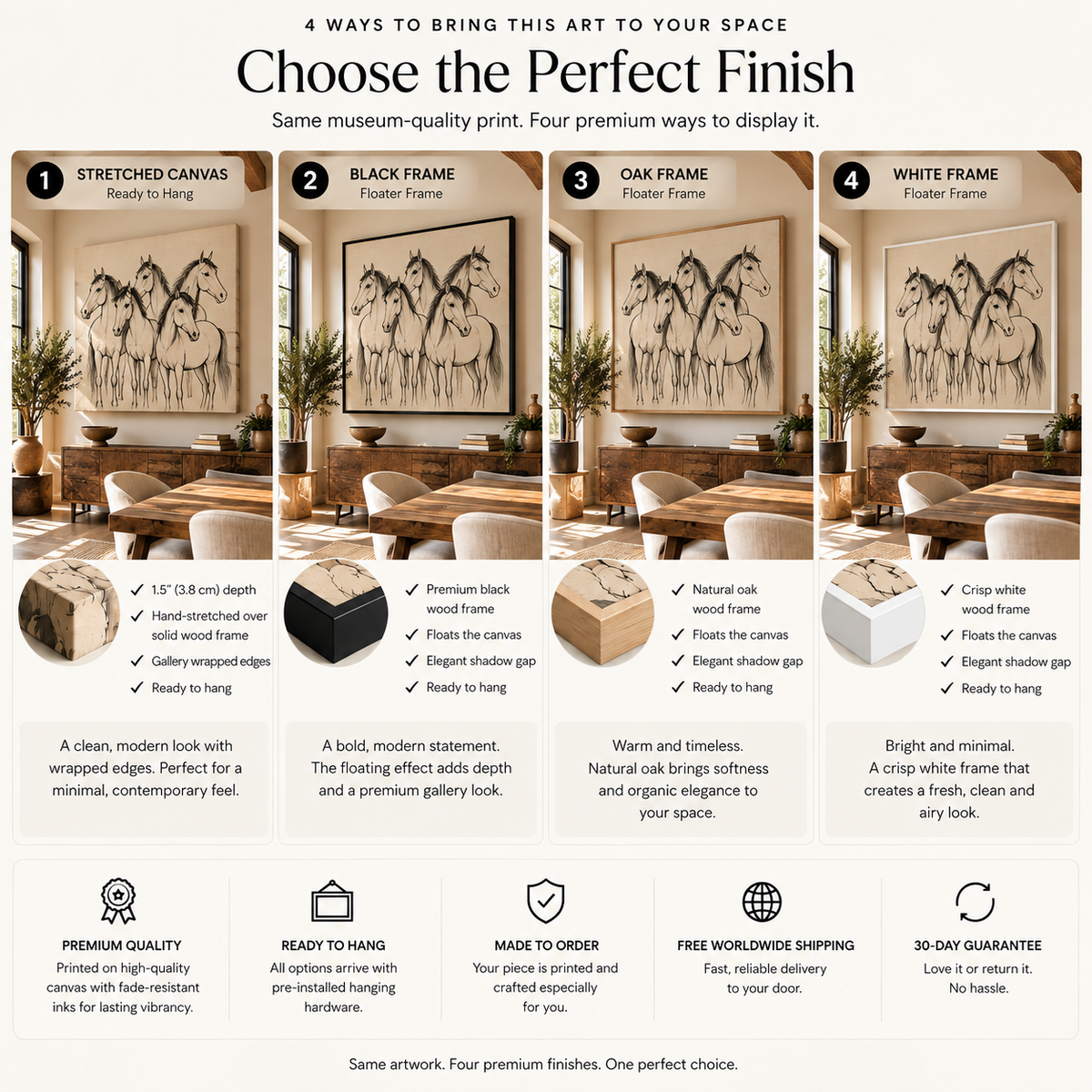 Horse Herd Wall Art – Neutral Equestrian Line Art Canvas