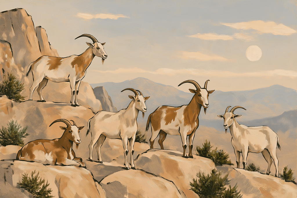 Goat Wall Art – Rustic Mountain Landscape Canvas