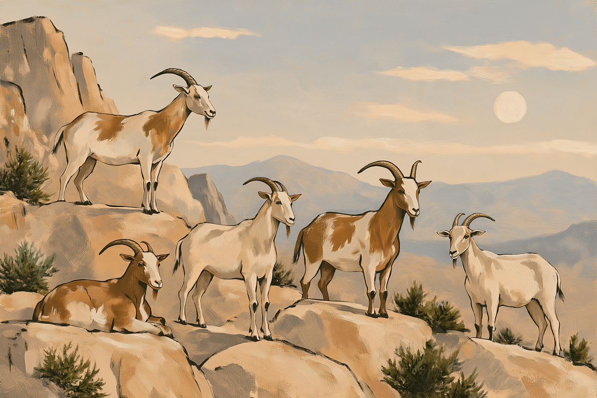 Goat Wall Art – Rustic Mountain Landscape Canvas