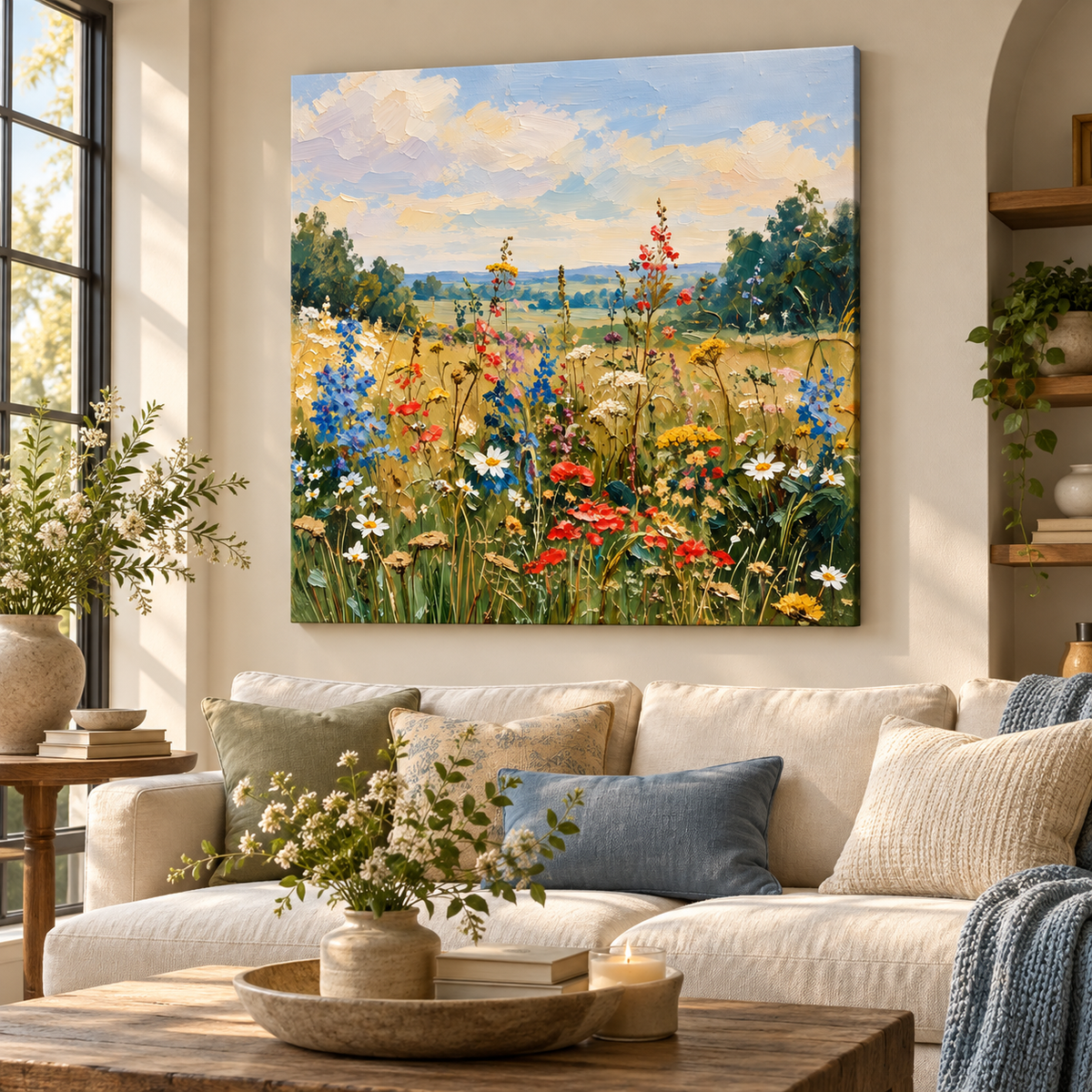 Wildflower Meadow Canvas Wall Art – Colorful Floral Landscape