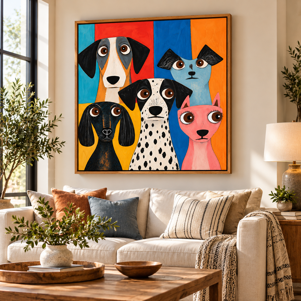 Colorful Dog Wall Art – Whimsical Dog Portrait Canvas Print