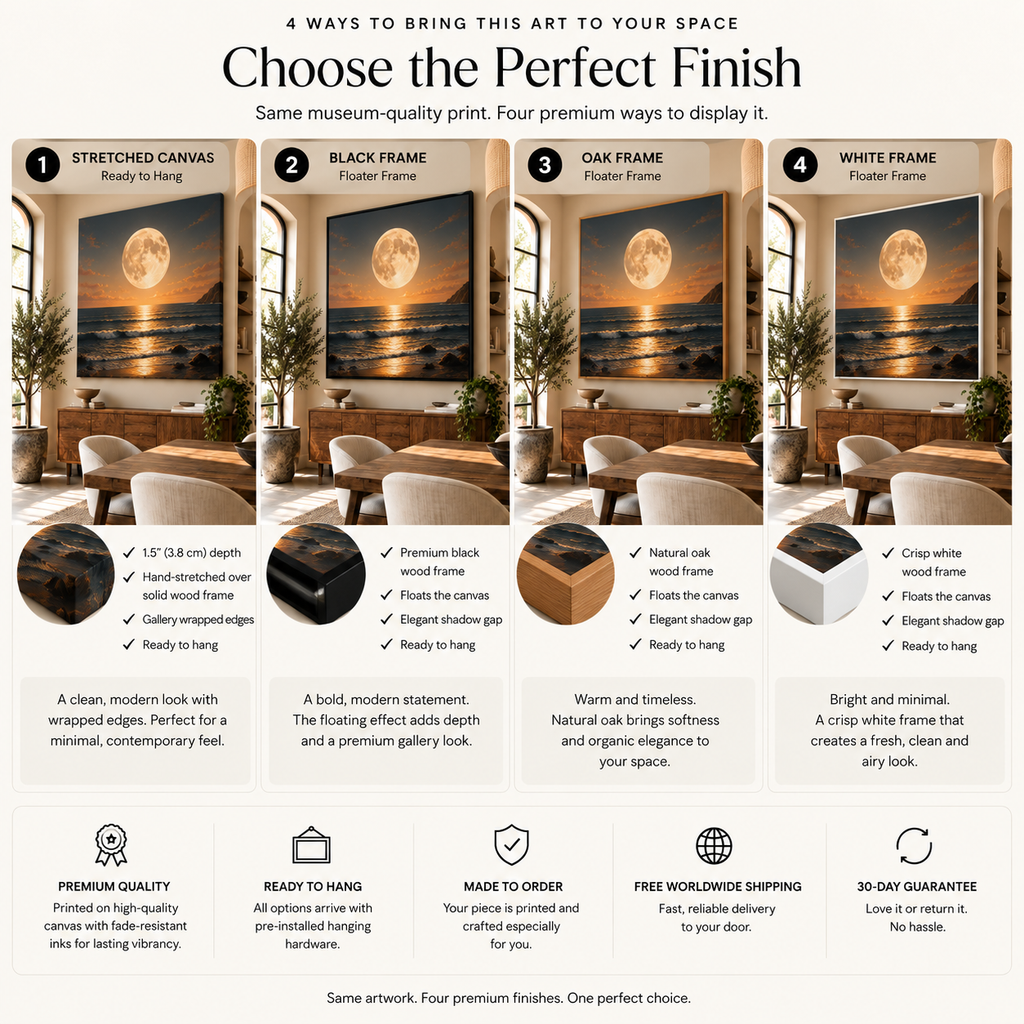 Full Moon Over Ocean Wall Art – Golden Moonlight Canvas Print