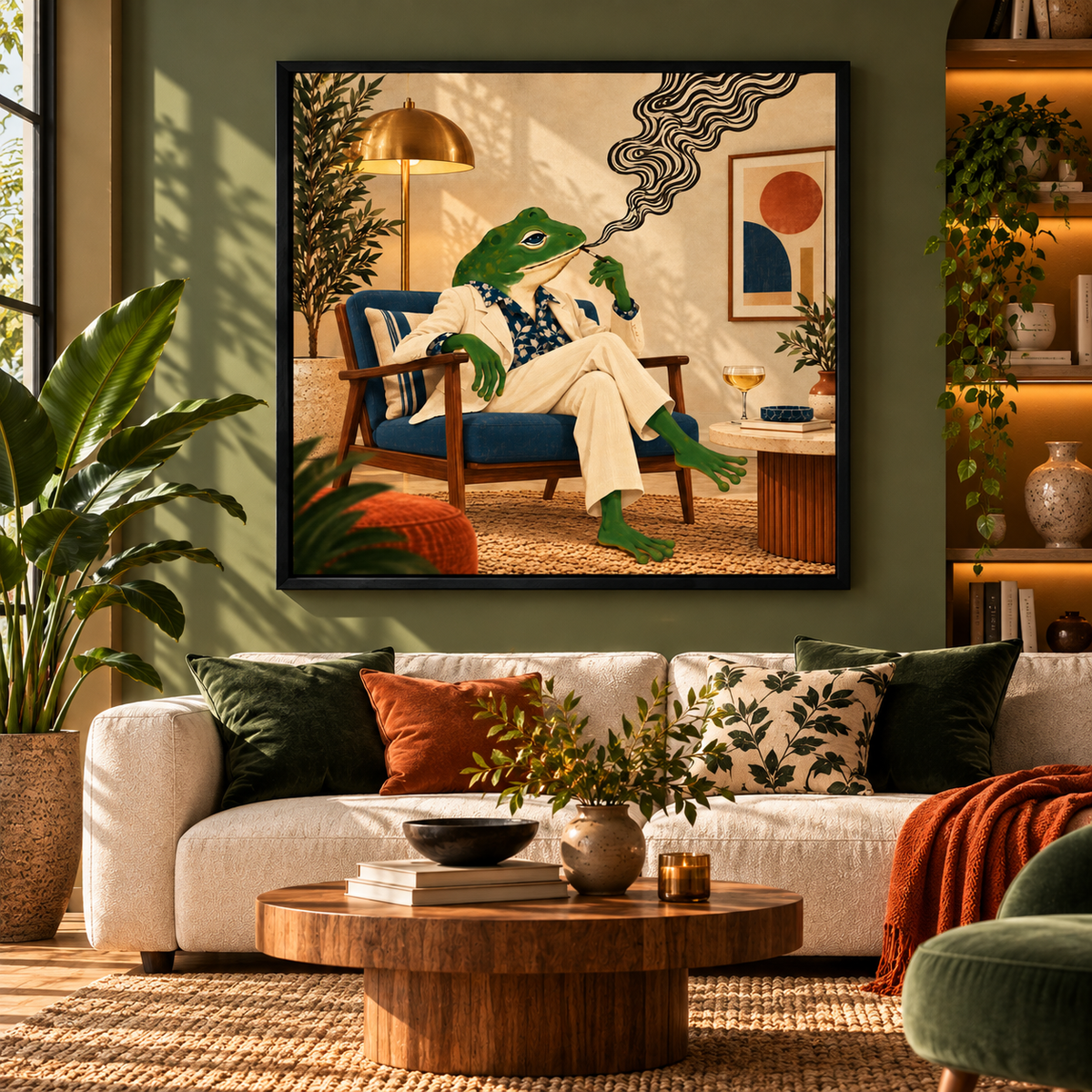 Smoking Frog Wall Art – Quirky Retro Animal Canvas