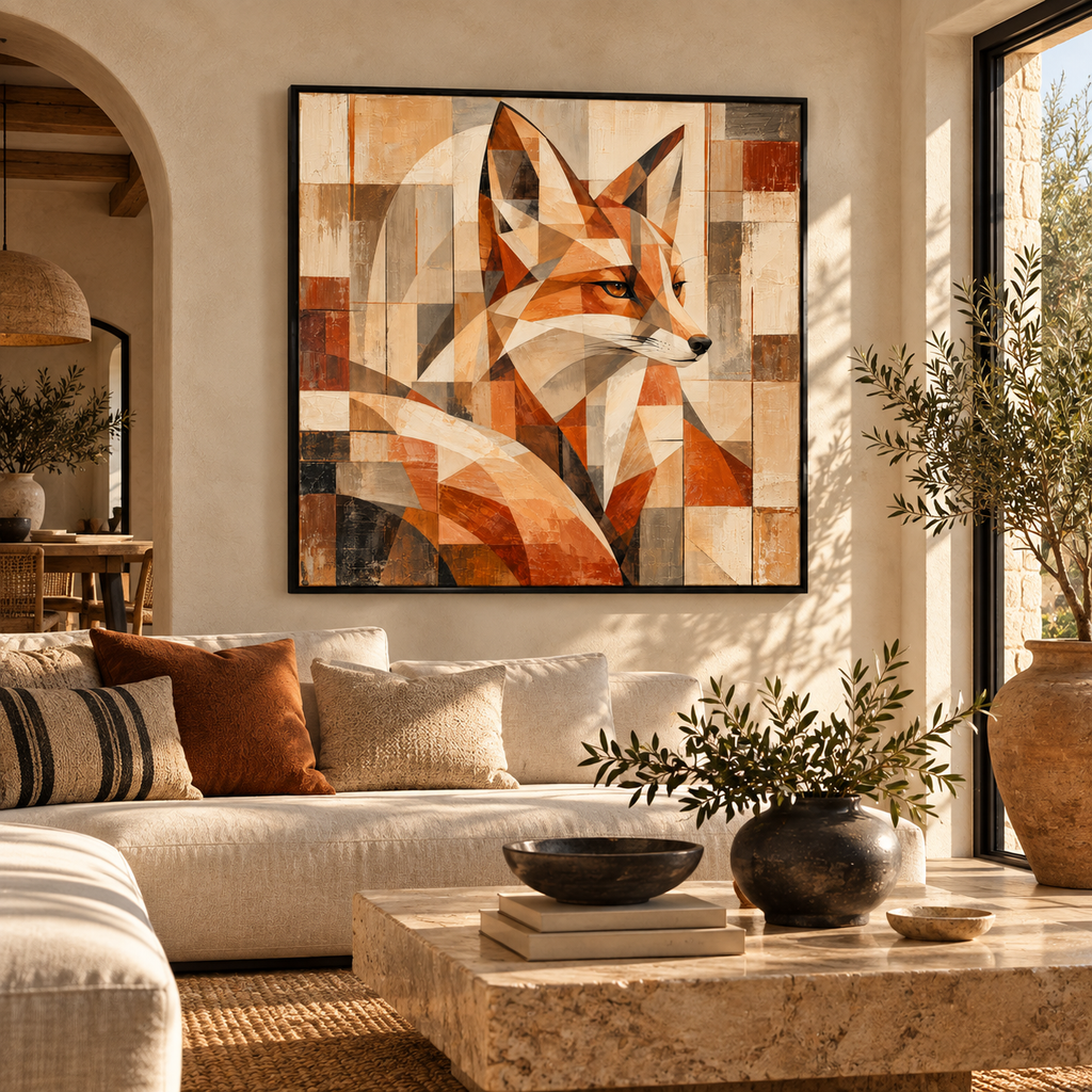 Geometric Fox Wall Art – Abstract Woodland Animal Canvas