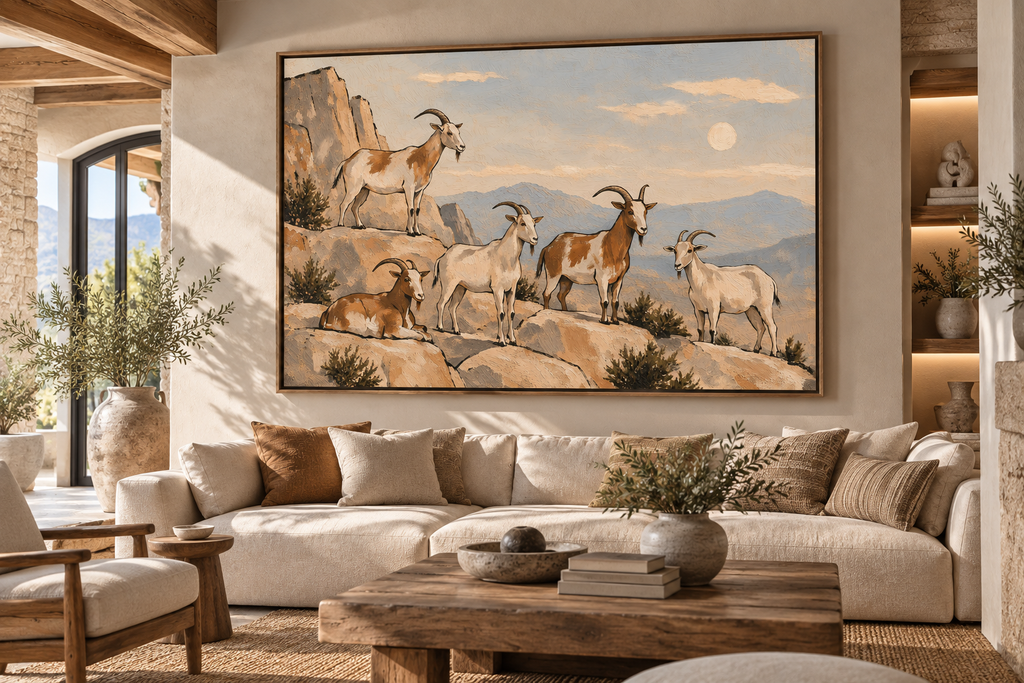 Goat Wall Art – Rustic Mountain Landscape Canvas