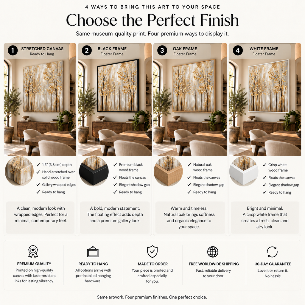 Golden Forest Wall Art – Neutral Abstract Trees Canvas Print
