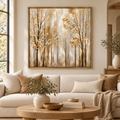 Golden Forest Wall Art – Neutral Abstract Trees Canvas Print