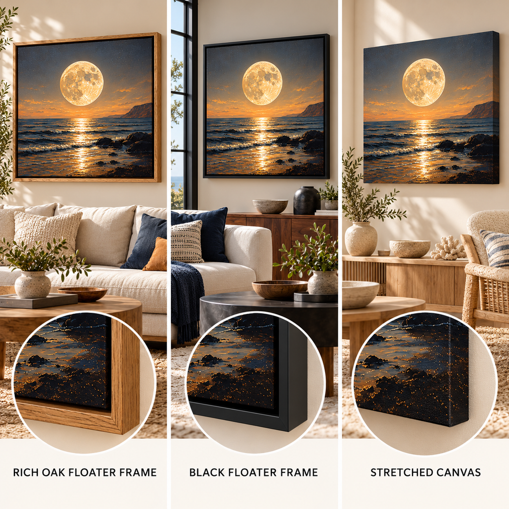 Full Moon Over Ocean Wall Art – Golden Moonlight Canvas Print