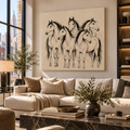 Horse Herd Wall Art – Neutral Equestrian Line Art Canvas