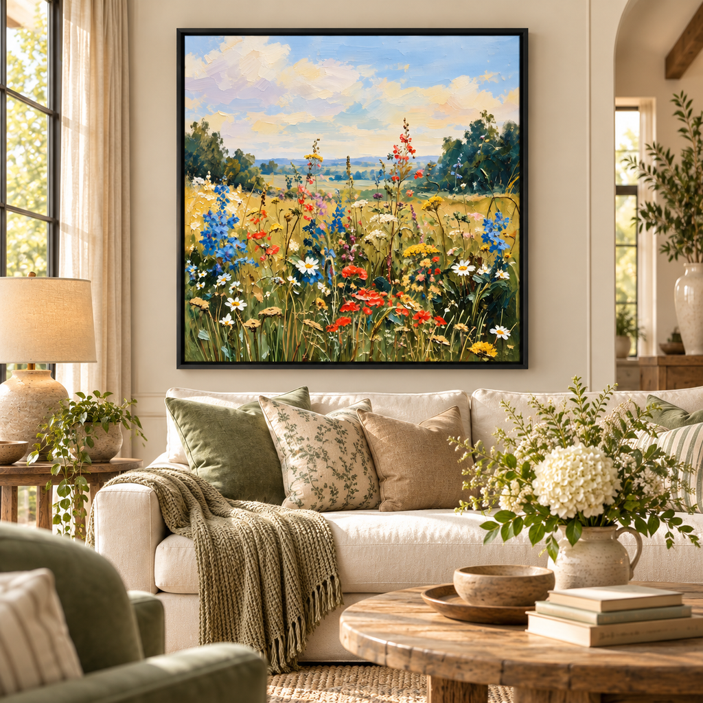 Wildflower Meadow Canvas Wall Art – Colorful Floral Landscape