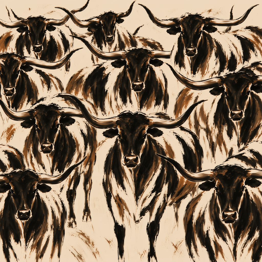 Longhorn Herd Wall Art – Modern Western Cattle Canvas