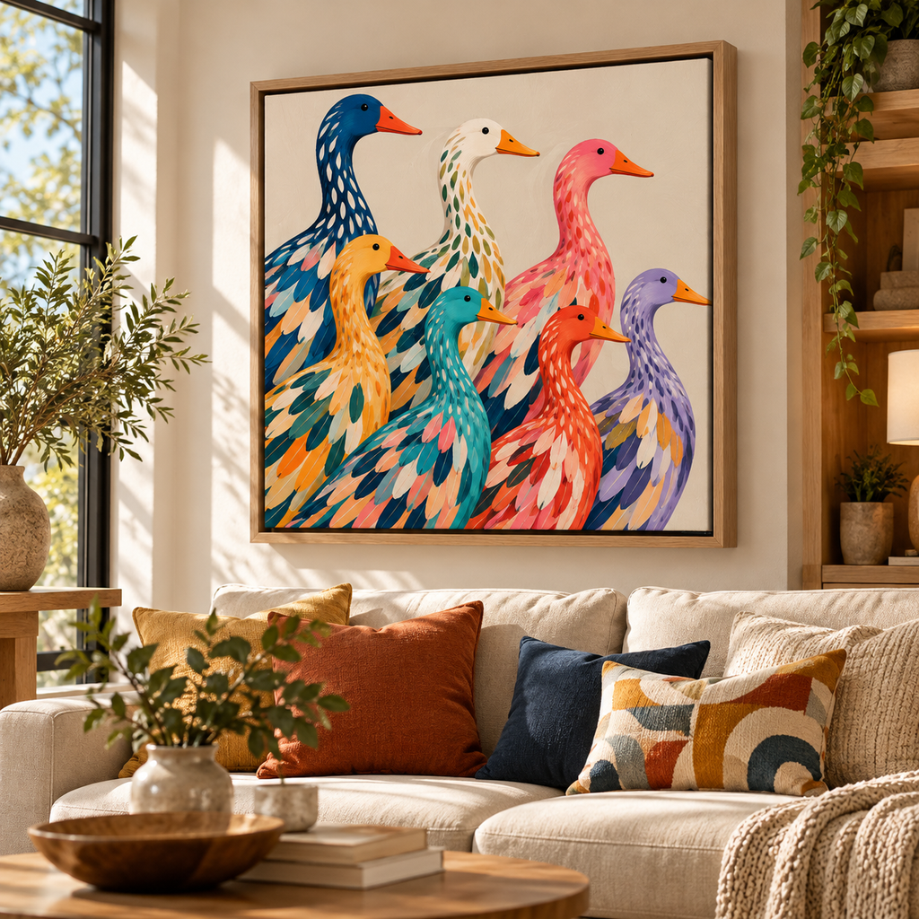 Colorful Duck Wall Art – Whimsical Folk Art Canvas  Copy title