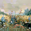 Wildflower Meadow Canvas Wall Art – Vintage Floral Landscape Print-English Country-Meadow in Bloom