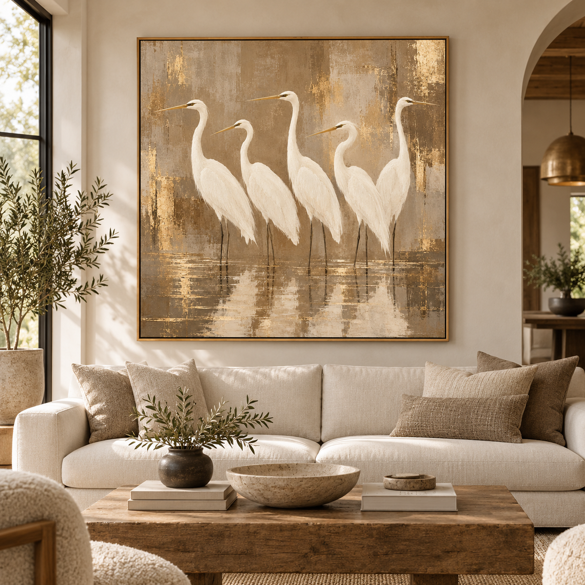 White Egret Wall Art – Neutral Coastal Bird Canvas
