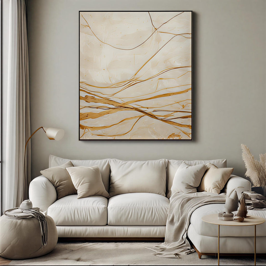 Beige Gold Abstract Canvas Wall Art for Warm Modern Interiors