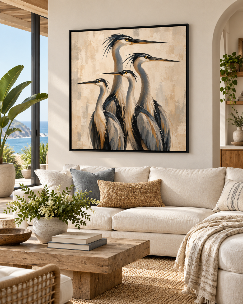 Abstract Heron Wall Art – Modern Four Birds Canvas