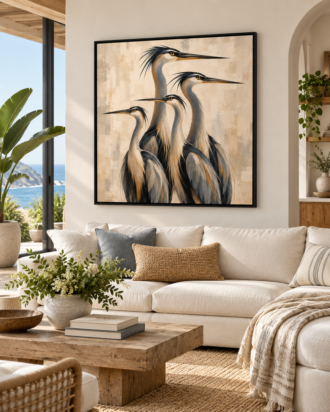 Abstract Heron Wall Art – Modern Four Birds Canvas