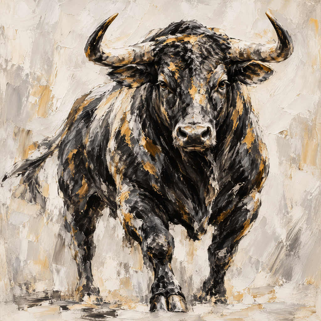 Black Bull Wall Art – Abstract Western Cattle Canvas