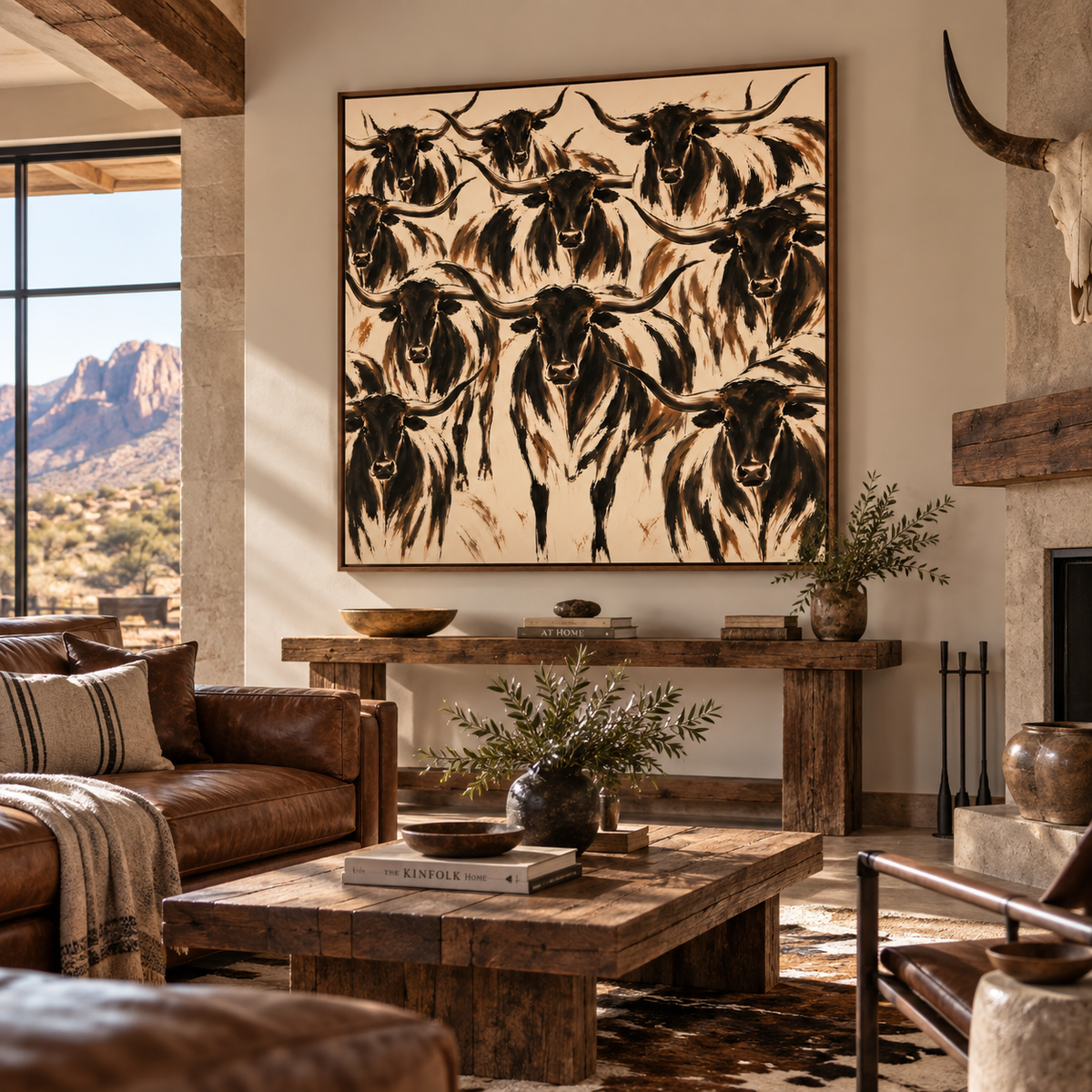 Longhorn Herd Wall Art – Modern Western Cattle Canvas