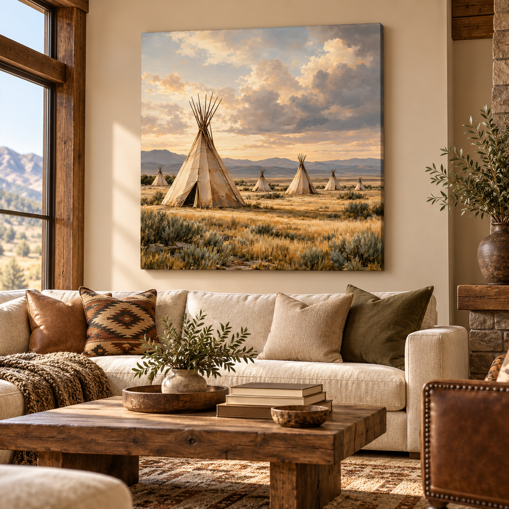 Tipi Wall Art – Neutral Western Prairie Landscape Canvas