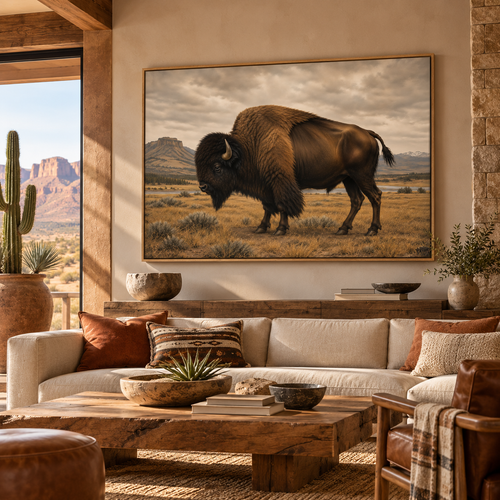 Bison Wall Art – Moody Western Buffalo Landscape Canvas