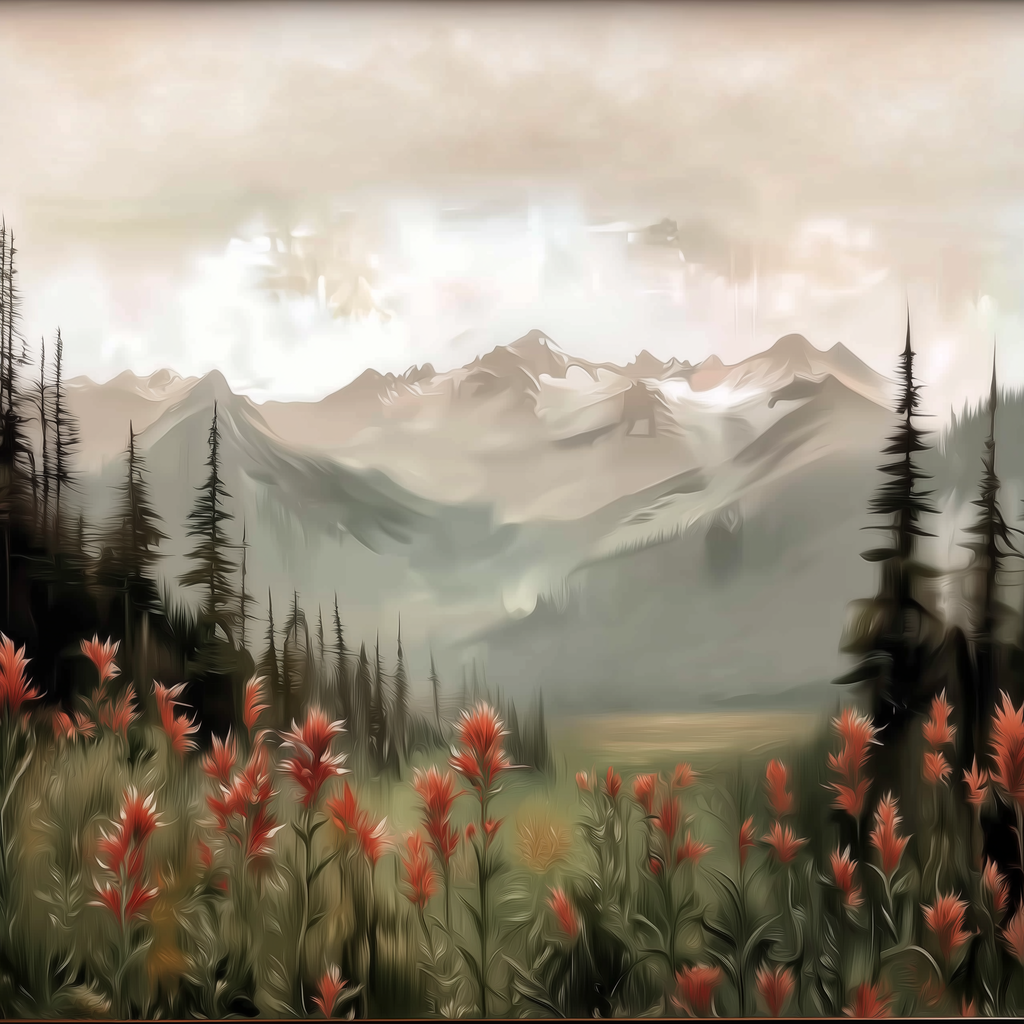 Mountain Meadow Canvas Wall Art – Serene Mountain Landscape with Wildflowers