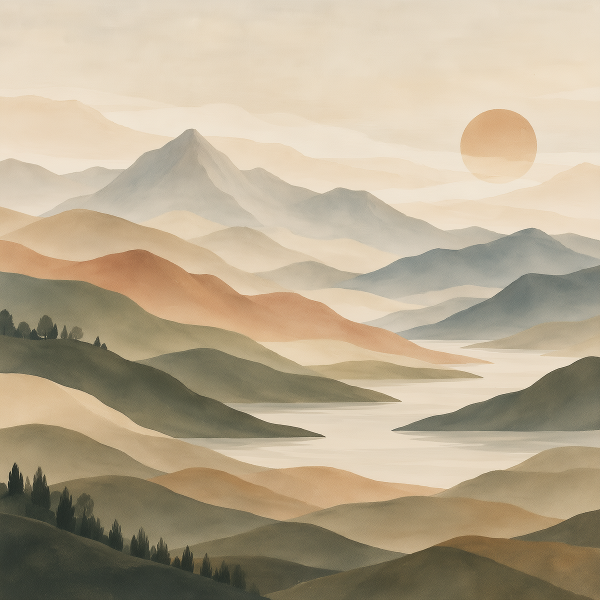 Neutral Mountain Wall Art – Abstract Landscape Canvas
