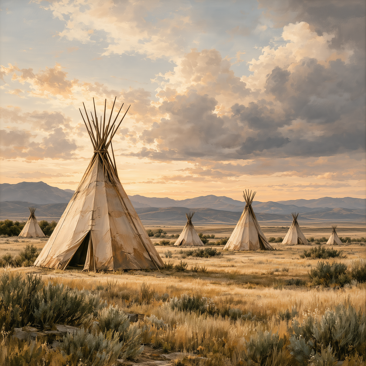 Tipi Wall Art – Neutral Western Prairie Landscape Canvas