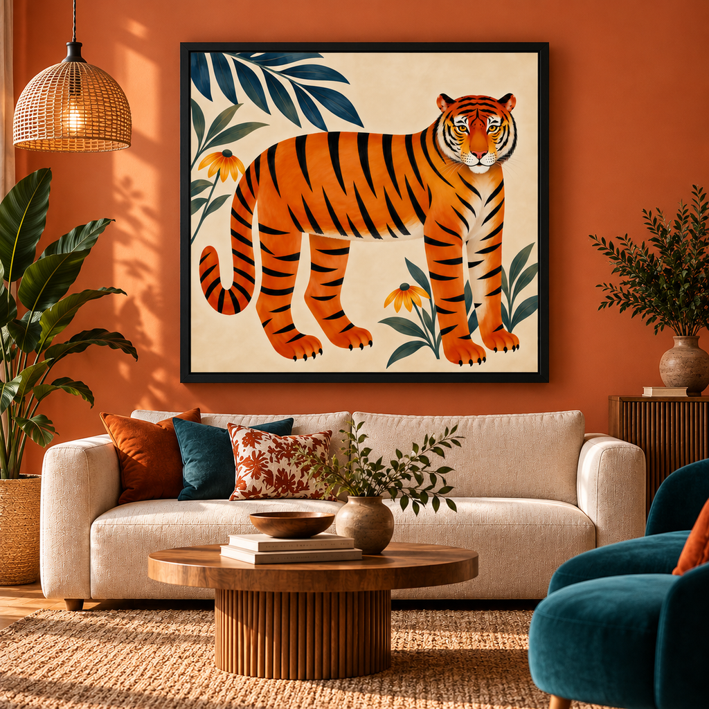 Tiger Wall Art – Colorful Botanical Wildlife Canvas