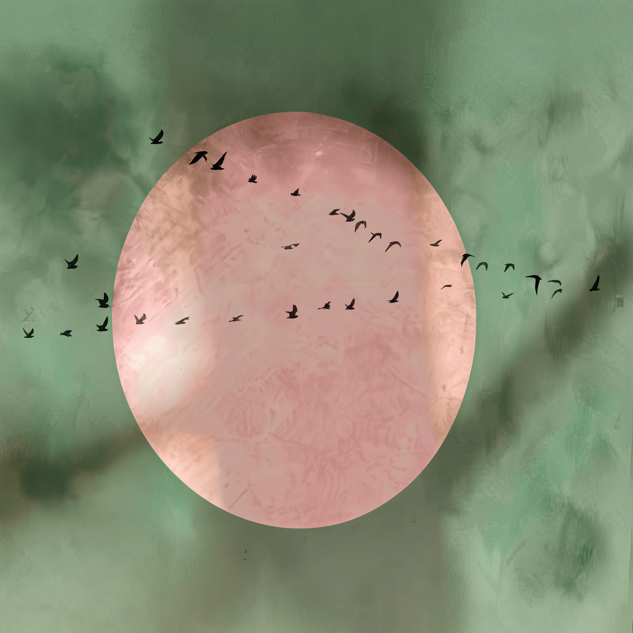 Sage Pink & Blush Wall Art – Modern Abstract Birds Framed Canvas