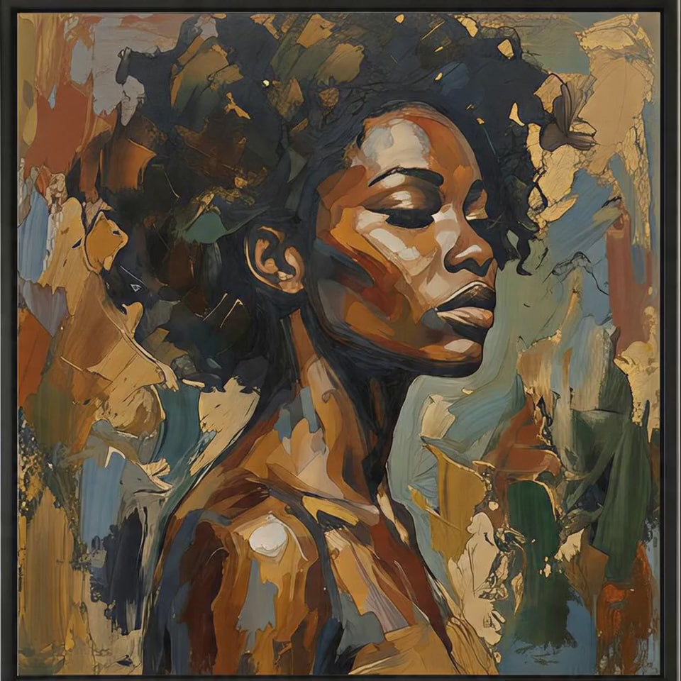 Modern Black Woman Abstract Canvas Wall Art – Neutral Minimal Portrait for Living Room Decor