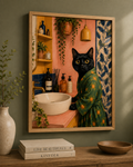 Black Cat Bathroom Wall Art – Quirky Vintage Cat Canvas Painting